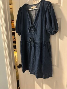 LOFT Indigo Denim Midi Dress with Tie Front